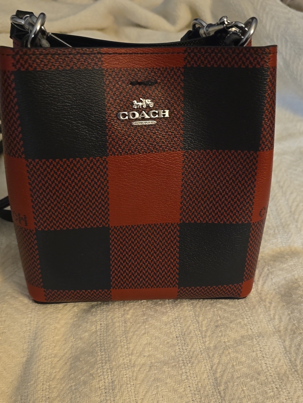 Coach Red and Black Plaid Messenger Crossbody Bag